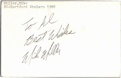 1980's -Mike Millar- Signed/Autograph/Auto Postcard Hartford Whalers NHL