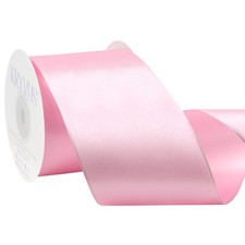 Light Pink Satin Wired Ribbon, 2.5 inch X Continous 10 Yards Luxury Double Fa...