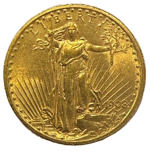 1908 No Motto Saint Gaudens Double Eagle Gold $20 AU
