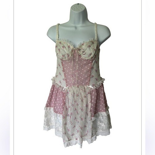 For Love And Lemons Francine Mini Dress Altered Pink Floral Excellent Size S