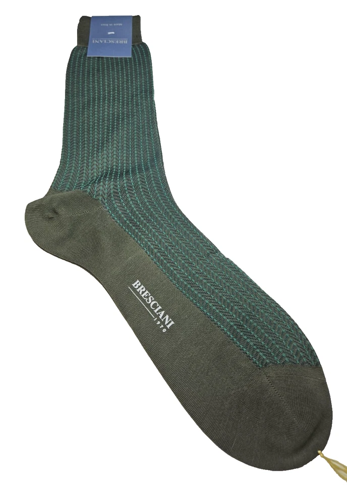 BRESCIANI Socks Men Italian 100% Cotton Size L - Army Green/ Green New - Image 2 of 4