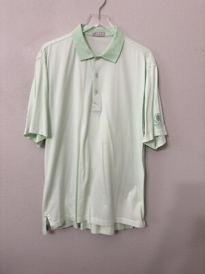 Peter Millar Mens Green Stripes Polo Golf Shirt Druid Mills Invitational Large