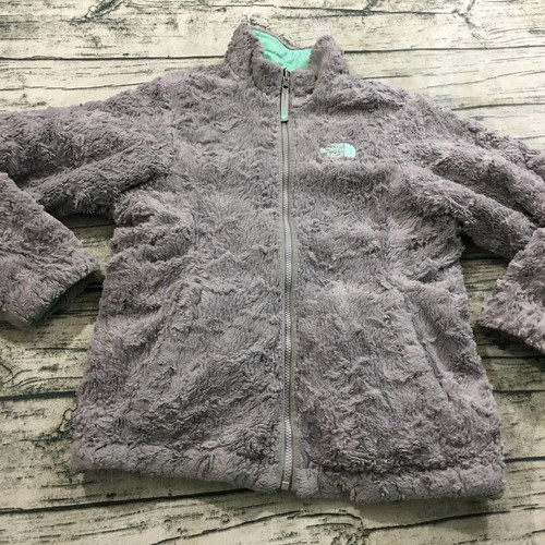 The North Face Girls Sherpa Reversible Puffer Zip Jacket Large Green Gray Fuzzy - Picture 4 of 12