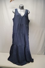 NWT Quince 100% Organic Cotton Gauze Tiered Maxi Indigo Blue Dress Size Large