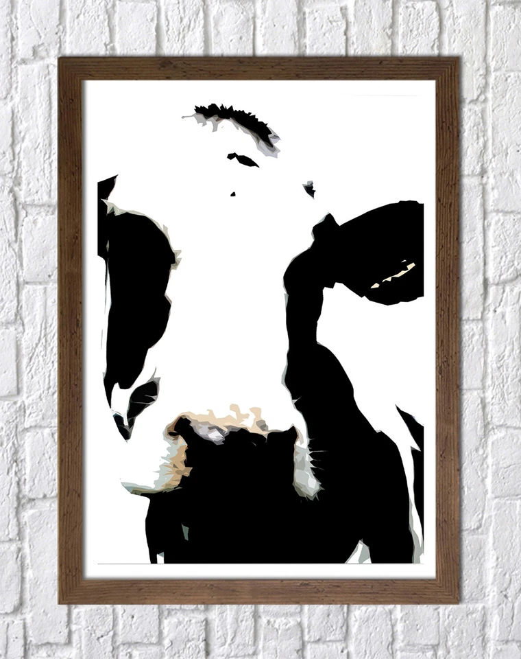 POP ART COW 1- DEEP FRAMED CANVAS SAFARI WALL ART PICTURE PRINT- ANIMAL BLACK - Image 3 of 4