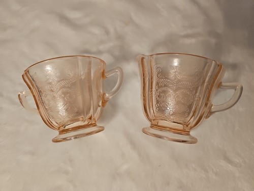 VTG Madrid Depression Pink Federal Glass Creamer & Sugar 1930's Apricot EAPG - Picture 10 of 10