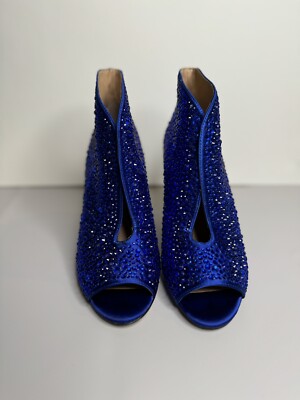 INC Womens Royal Blue Rhinestone Open Toe Stiletto Booties M