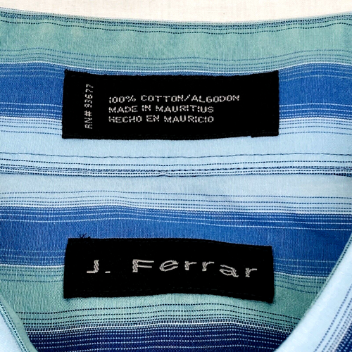 J Ferrar Shirt XL 17.5 36 37 Mens Blue Green Stripe Cotton Button Y2K Preppy - 第 2/12 張圖片