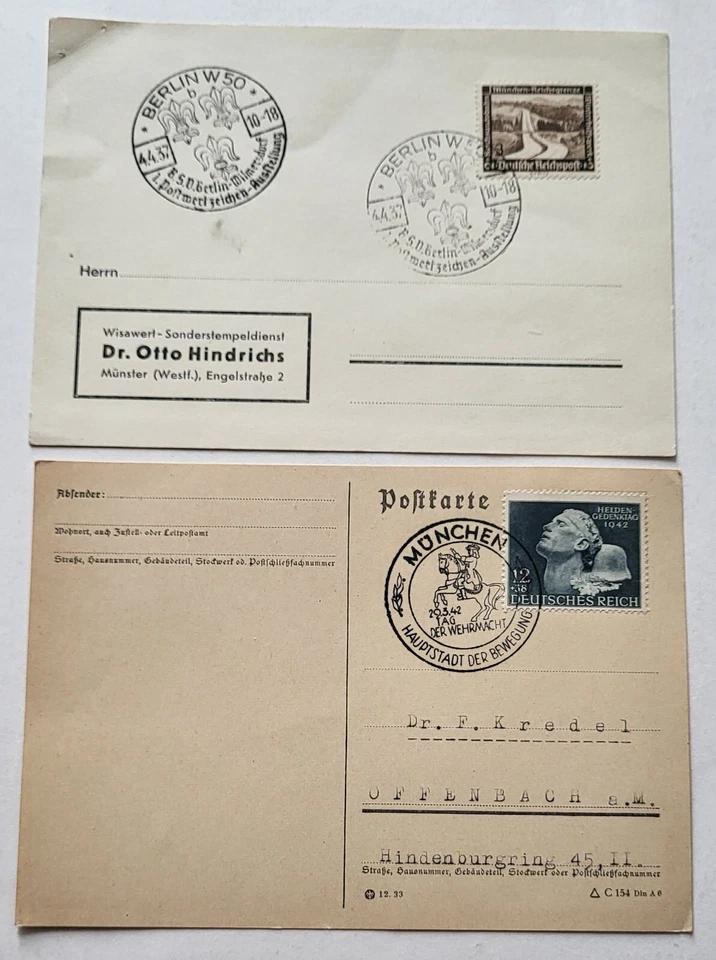 15 GERMAN POSTAGE STAMPS TAG DER BRIEFMARKE COMMEMORATIVE PCs PAPER 1934-44 WWII - Image 4 of 4