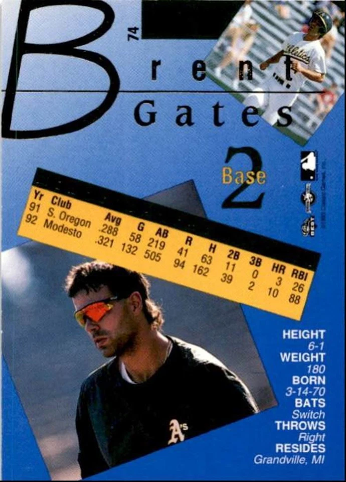 1993 Classic Best Gold Brent Gates Modesto A's #74 - Image 2 of 2