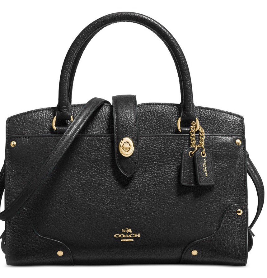 New Coach 37779 Mercer Satchel 24 light gold black Grain Leather