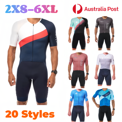 Mens Triathlon Suit Jumpsuit Cycling Aero Skinsuit Short Sleeve Road Bike Racing - Picture 1 of 24