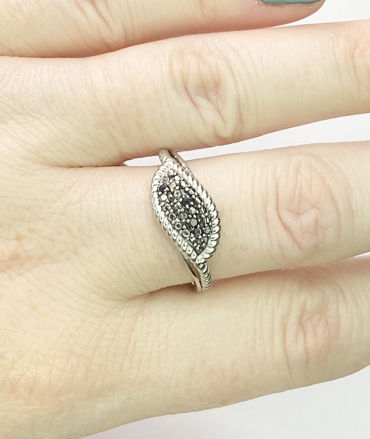 Black Diamond Gemstone Leaf Ring Size S US 9 Sterling Silver Gems Tv