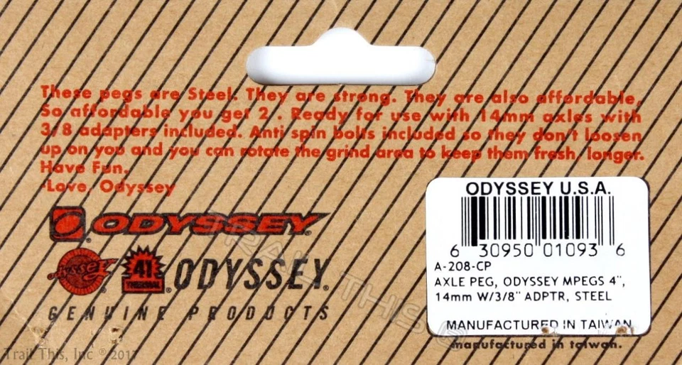 Odyssey MPEG Chrome BMX Bike Pegs 4" 14mm 3-Position w/ 3/8"Adaptor 1-Pair MPEGS - Image 3 of 3