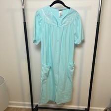 Adonna Women's Snap Button Blue Waffle Knit Housecoat Sleepwear Robe Small