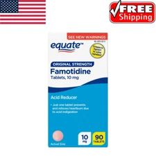 Equate Famotidine Tablets, 10 Mg, Original Strength, Acid Reducer for Heartburn.