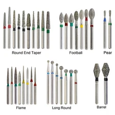 Dental Diamond Burs FG Round End Taper Football Flame Long Round Pear High Speed