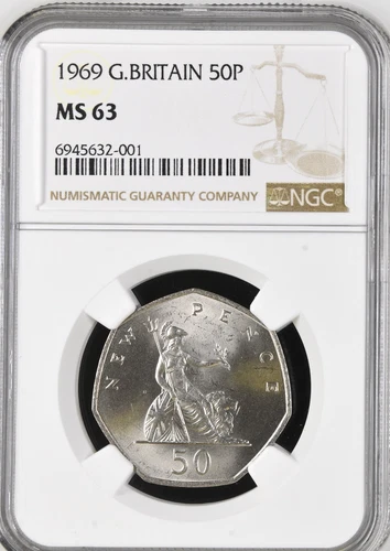 1969 50p MS63 NGC Great Britain Britannia Uncirculated Large Fifty New Pence