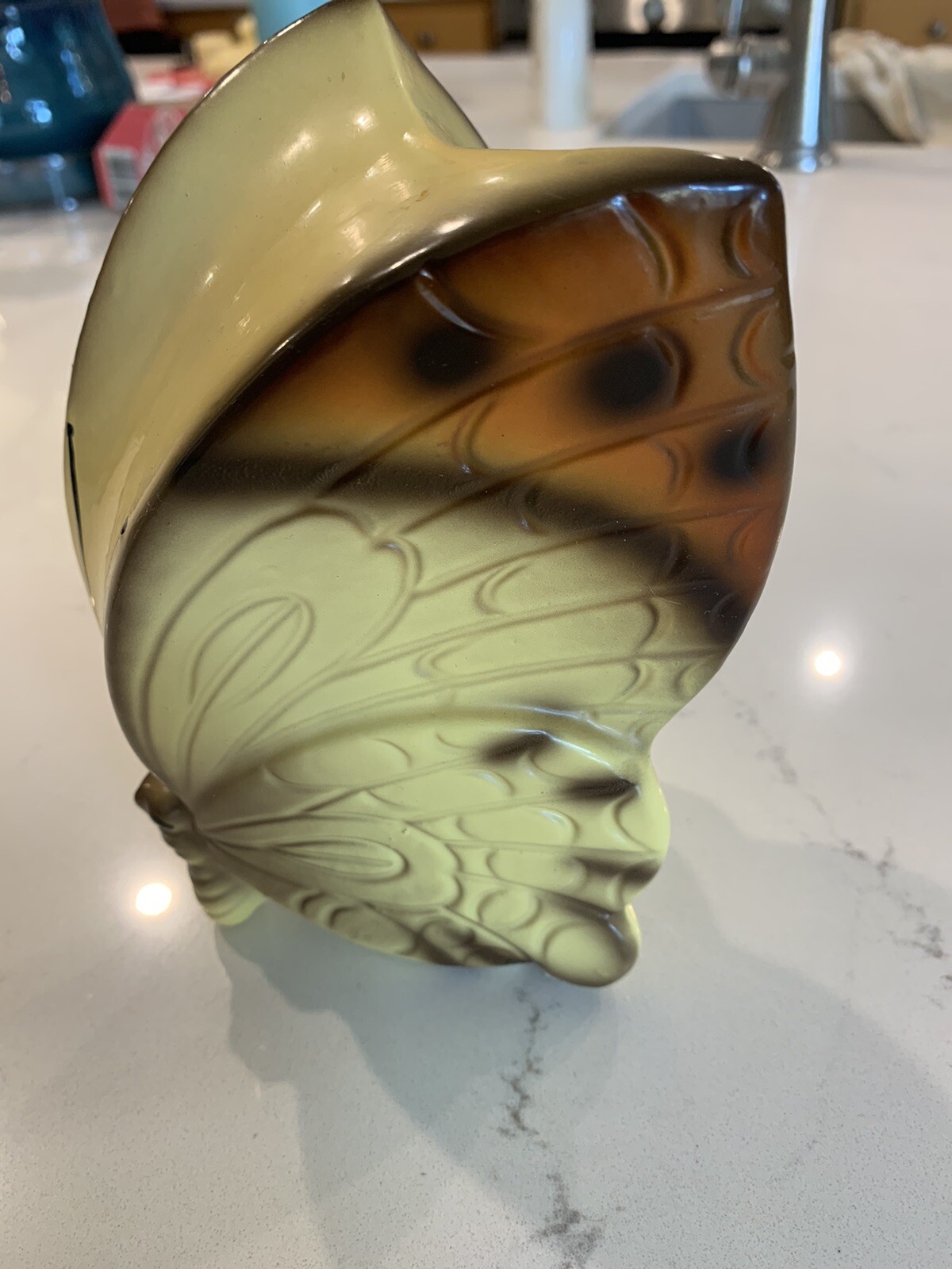 Vintage Butterfly Coin Bank Japan Butterfly Monarch Glazed Pottery 50s 60s