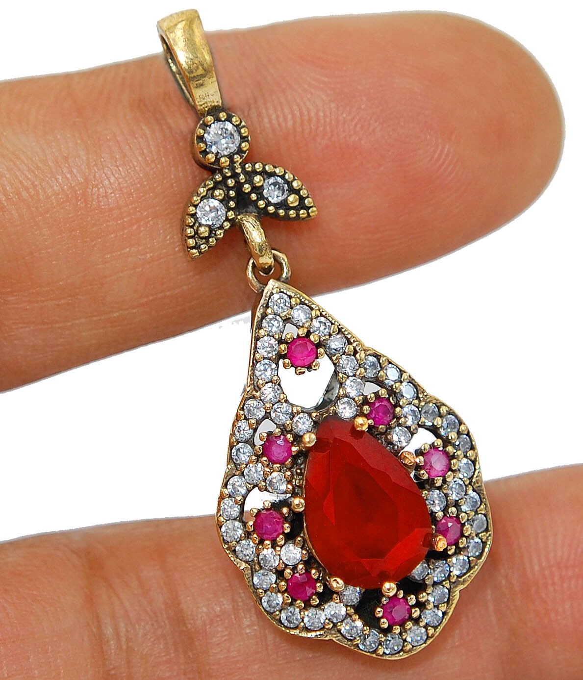 Ottoman Empire Inspired 4CT Treated Ruby 925 Sterling Silver Pendant BO20