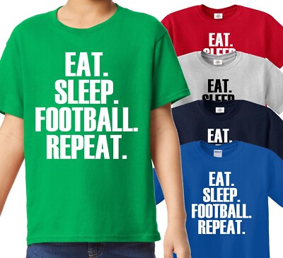 Eat Sleep Football Repeat - Kids Funny T-Shirt Footie Team Training Mad