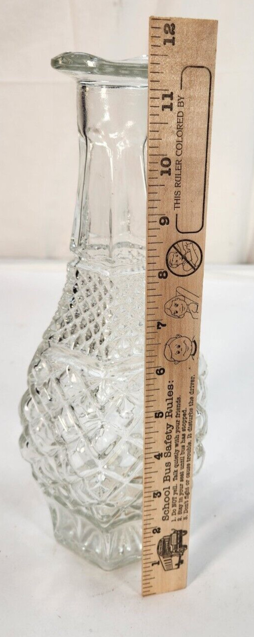Vintage Liquor Decanter MCM Diamond Pattern Glass Clear Barware Cocktail