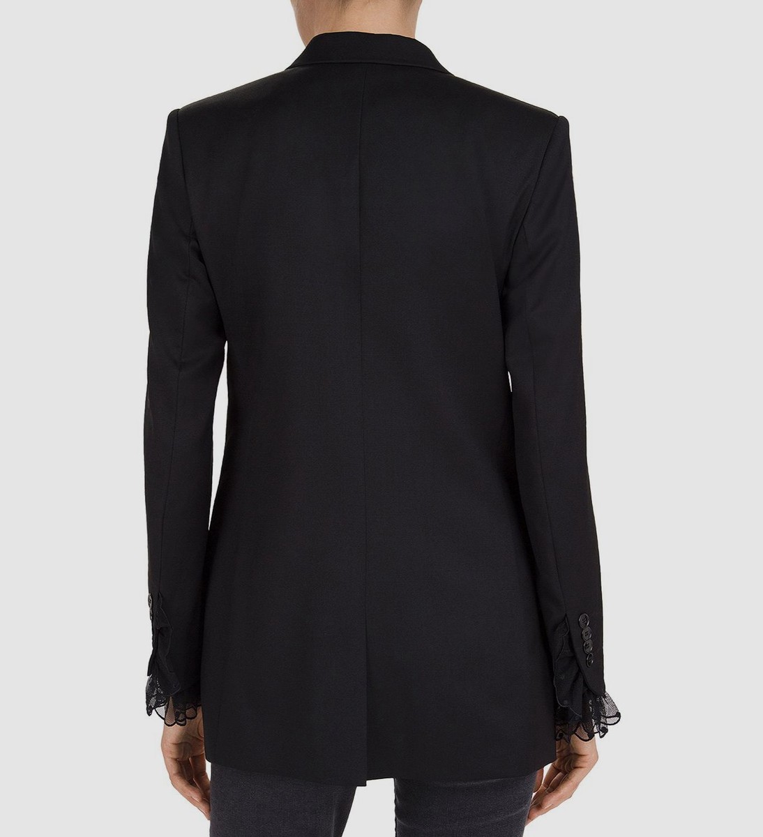 $495 The Kooples Womens Black Lace-Trim One-Button Wool Suit