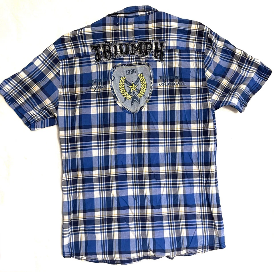 ATTITUDE GOLD Men's Blue Shirt Button Up Plaid Short Sleeve Size XL Casual Wear - Image 2 of 4
