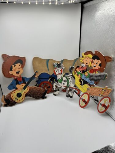 Vtg child decor Cowboy & Indian Pin-ups Dolly Toy Co. Prairie Pete Buckaroos 50s