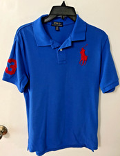 Pre-owned Polo Ralph Lauren Youth Boys Blue Red Big Pony Short Sleeve Sz L 14-16