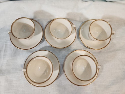 ARABIA FINLAND Suomi Coffee Cups/Saucers, Set of 5, Gold Rim, NICE! - Picture 4 of 19