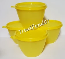 TUPPERWARE Refrigerator Bowls 14oz  Yellow Nesting Stacking Bowl Set 4