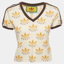 Gucci X Adidas BeigeBrown Trefoil Print Jersey TShirt XXS