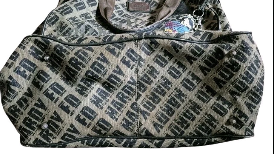 Bolso de mano grande de lona vintage y2K Ed Hardy "Geishas Rule" con cuentas Foto 3 de 4