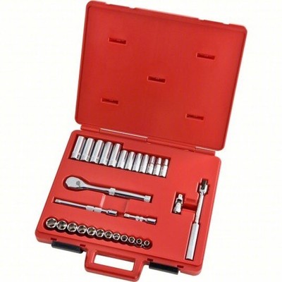 PROTO Socket Wrench Set: 3/8 in Drive, 29 Piece, 6-Point, Metric, 8 mm to 19 mm