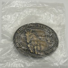 1996 Vintage Belt Buckle With Horse "Running Strong For American Indian Youth"