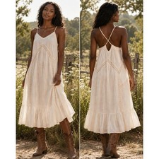 Raga Boho White Gauze Crochet Lace Mini Dress Ruffle Hem Summer Festival Small