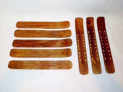 Lot of 8 ~ Incense Burner - Carved Walnut Wooden Flat w/ Inlay - Made in India