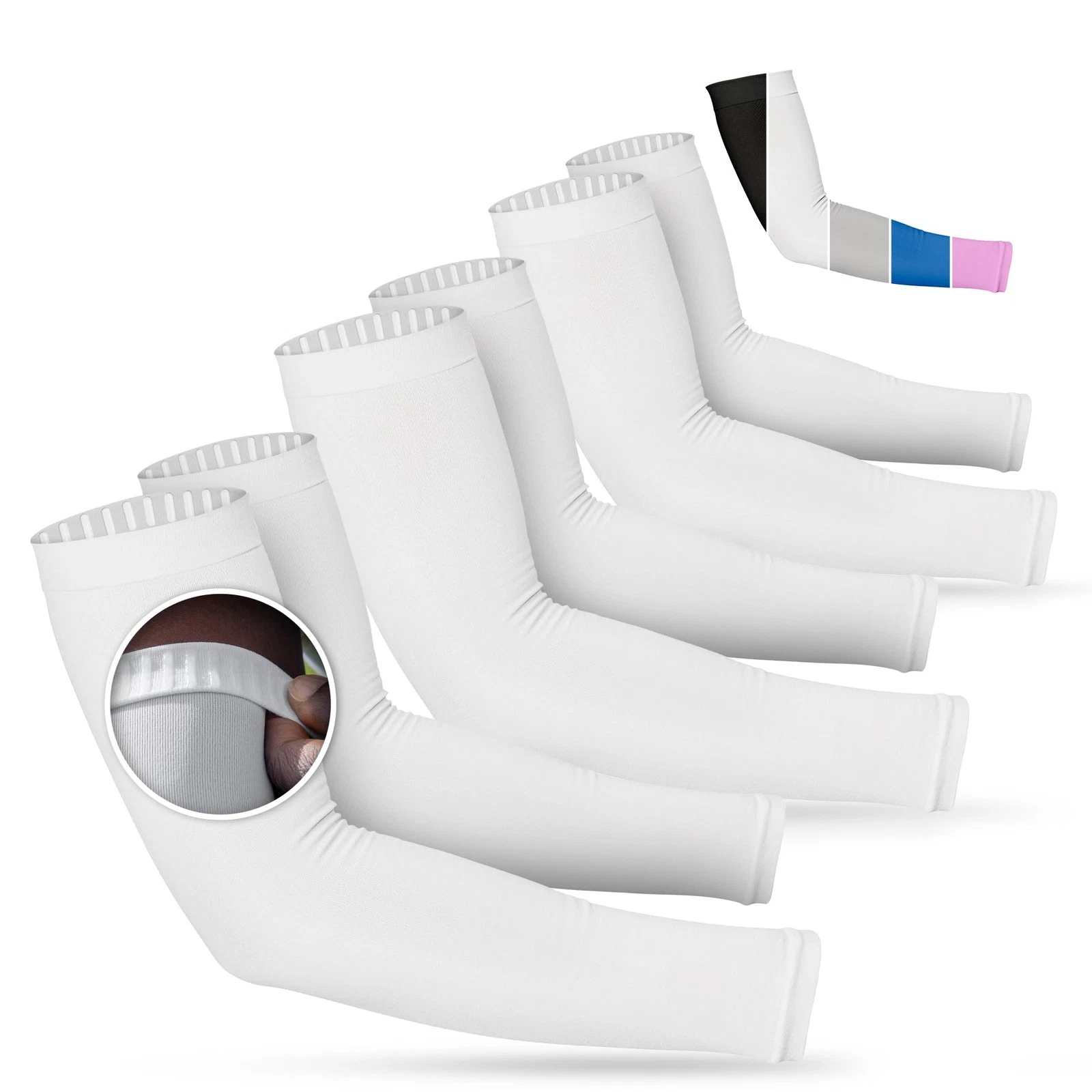 SportsTrail Non Slip, Cooling Arm Sleeves for Men & One Size, 3 Pairs: White