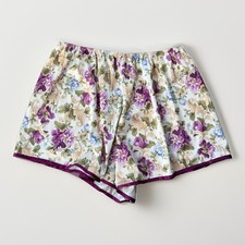 VTG 80s Petra Fashions Floral Satin Tap Shorts Pajama Lingerie Purple Cream L