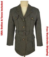 Vintage 90s DAKS Womens Brown Wool/Alpaca Tweed Norfolk Jacket Size UK 12 (M)