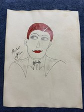 Lee Godie - painting drawing 12.5 x 9.8 in  on old paper signed stamped