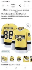 Fanatics Boston Bruins David Pastrnak Gold Jersey 2026 NHL Stadium Series 50
