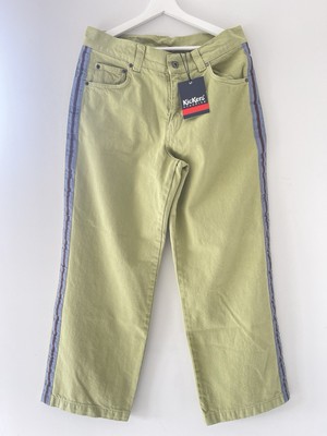 Kickers Green Vintage Wide Leg Stripe Trousers UK 32 RRP £60