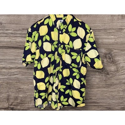 Southern Proper Shirt Mens Large Blue Lemons Short Sleeve Button Up Casual