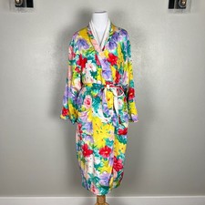 Vintage Victorias Secret Gold Label Robe OS Colorful Floral Terry Cloth Lined