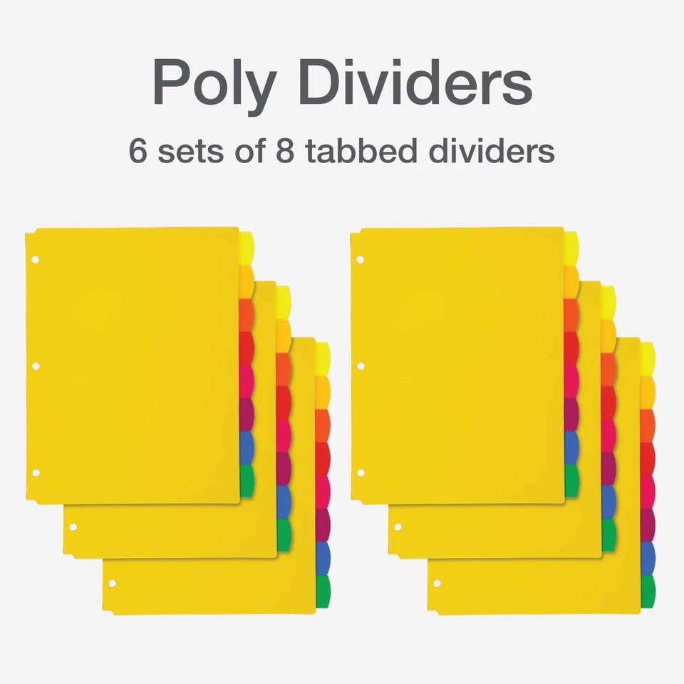 6 juegos de divisores de carpeta de plástico 8 pestañas colores brillantes duraderos para 3 carpetas de anillo Foto 3 de 4