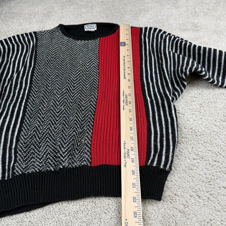 Penguin Men’s Stripe And Herringbone Crew Neck Sweater Vintage 80s Size Large - Image 3 of 4