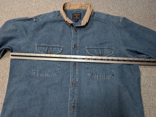 WOOLRICH Outdoor Vintage 90's Men's Blue Denim Worker Button Down Shirt L XL - Picture 12 of 15