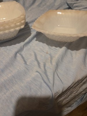 Lot of 4 Vintage Milk Glass Square Bowl / Candy Dish Diamond Pattern